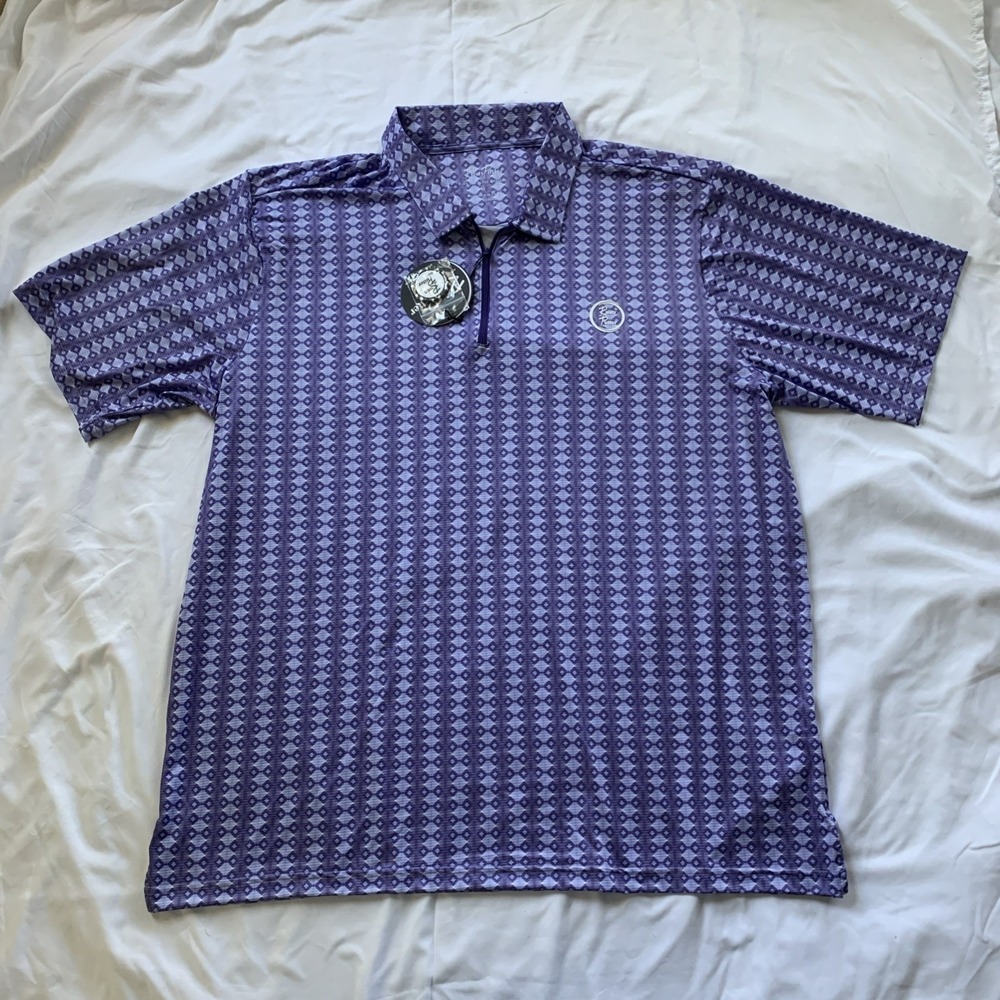 NWT Rusty Putter‎ Golf Polo Size XL Purple White Abstract Pattern Geometric